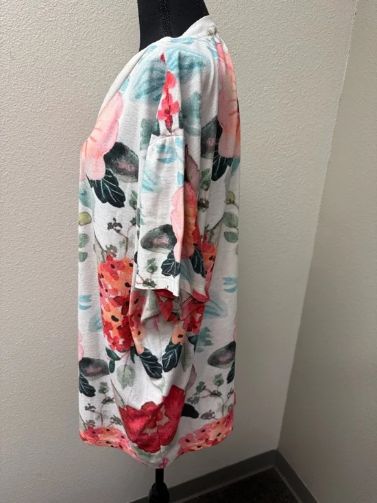 Floral V Neck Blouse 5XL Plus Size Red Orange White Boho Spring Summer Top - Picture 3 of 7